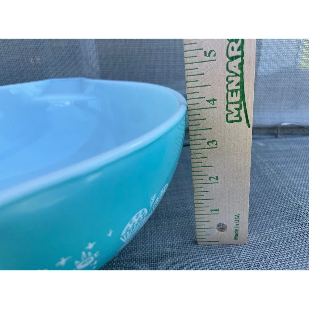 Pyrex Mixing Bowl Butterprint Turquoise Blue White Excellent Cinderella 444 4qt